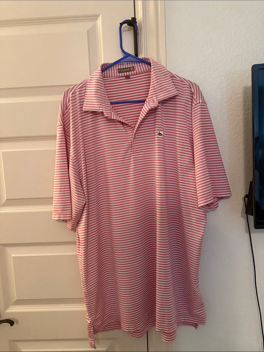 Peter Millar Pink & White Striped Polo Shirt